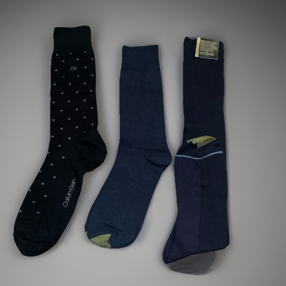 3Pair Men's High Quality Dress Socks All Black 2 Calf Pairs & A Knee Length Sock